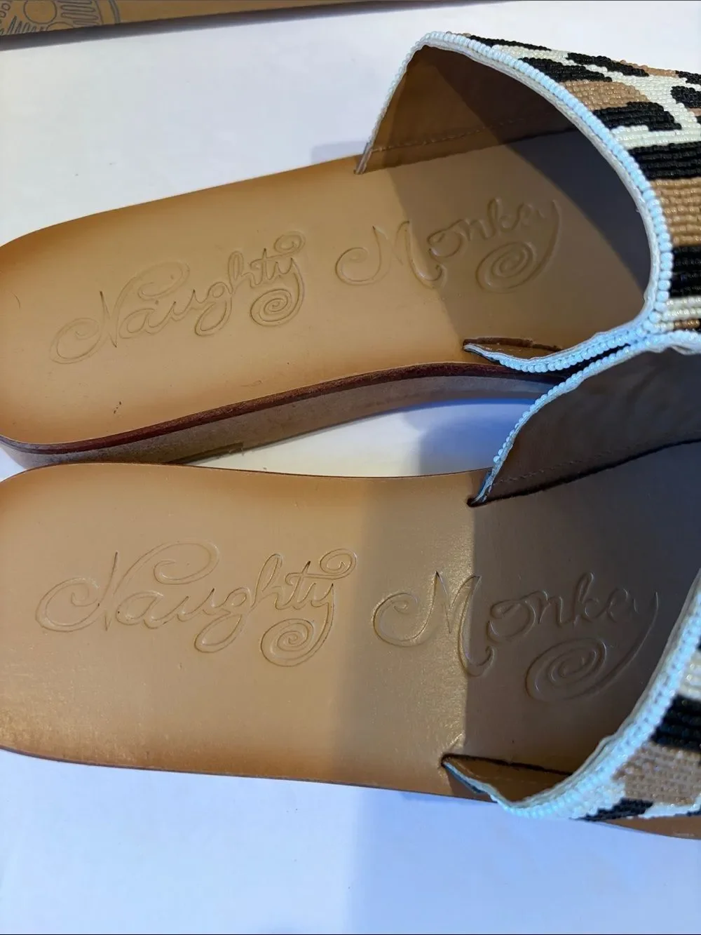 naughty monkey Leopard Beaded Slide Sandals in Brown and Black